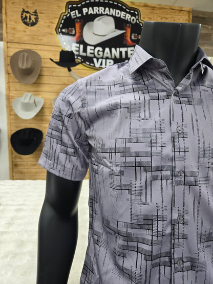 Lamasini Mens Phillip Slim Foil Short-Sleeve Shirt - Multi Colors