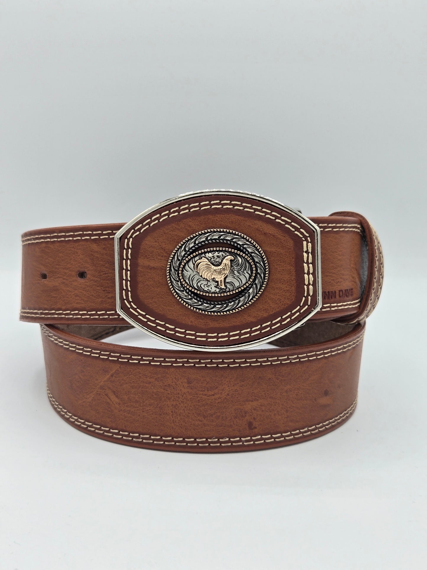 Variety Animals Pin Concho on Buckle Leather Belt -  Honey
