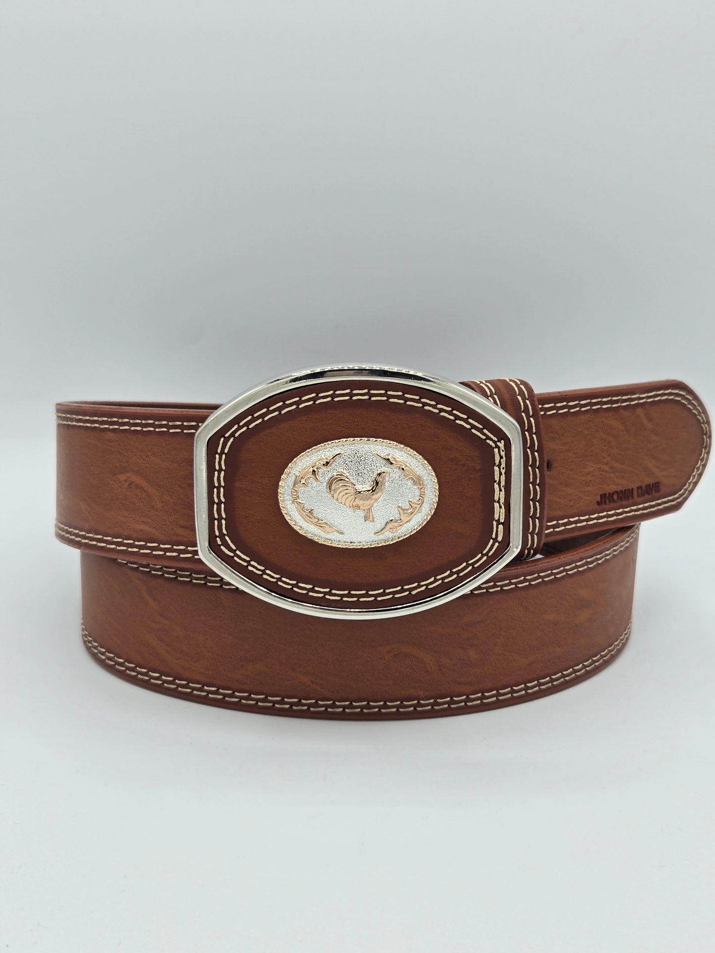Variety Animals Pin Concho on Buckle Leather Belt -  Honey