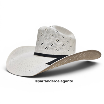 Tombstone Roper Flower Vent Shantung Sombrero w/ Genuine Caiman Toquilla