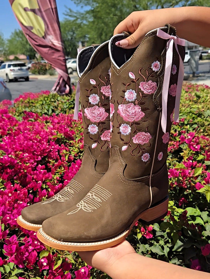 Coquette Womens Flower Embroidered Boot - Tabaco Nobuck
