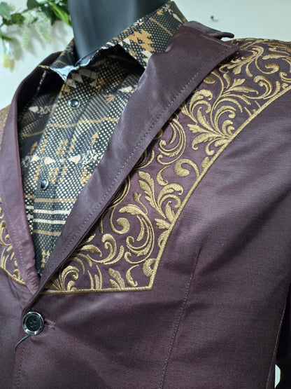 Montero Mens Embroidered Dress Coat - Wine