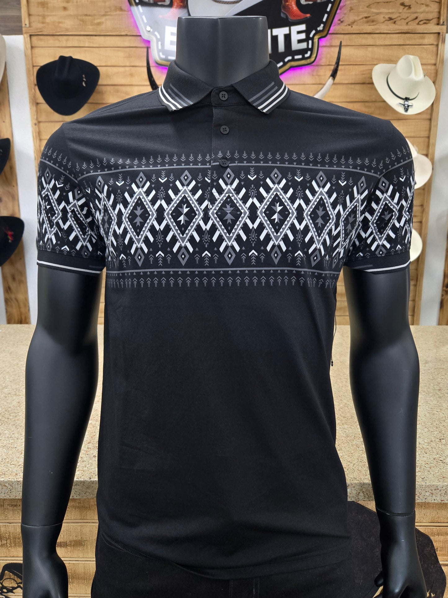 Montero Mens William Aztec Print Polo Shirt Slim Fit