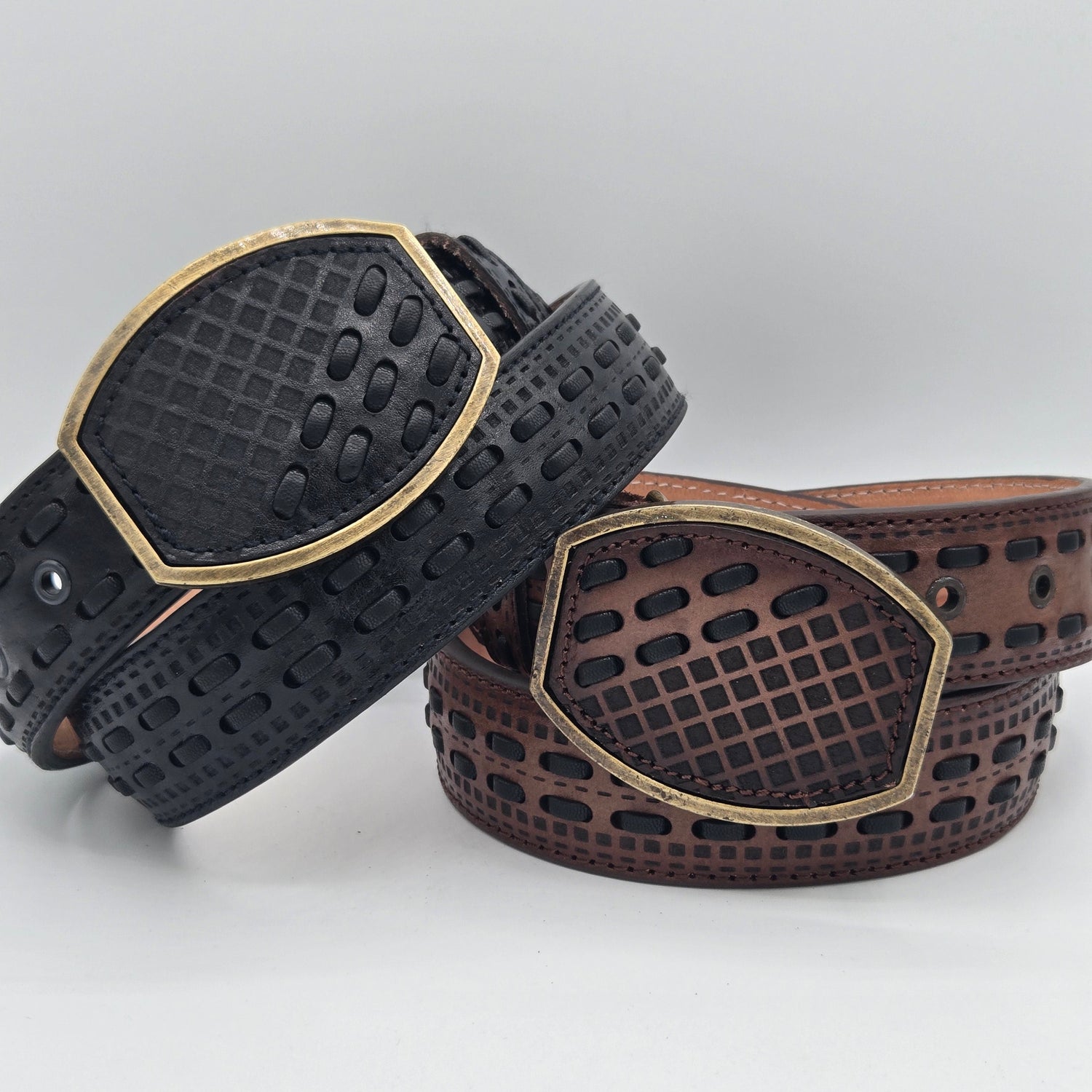 Del Cesar Half Stitched Half Lasered Leather Belt