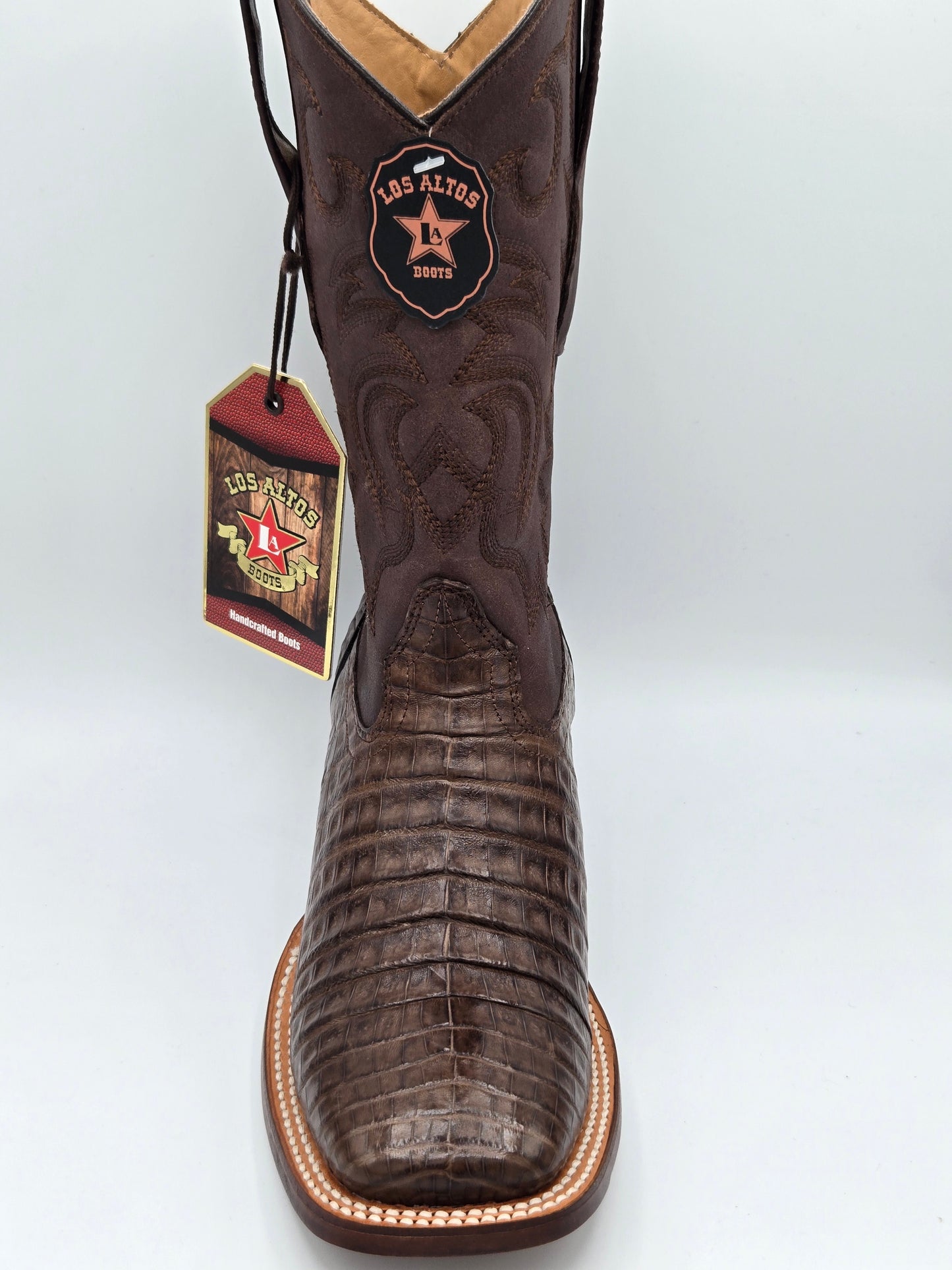 Los Altos Mens Caiman Belly Wide Square Toe -Brown