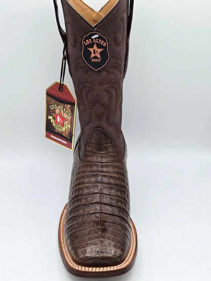 Los Altos Mens Caiman Belly Wide Square Toe -Brown
