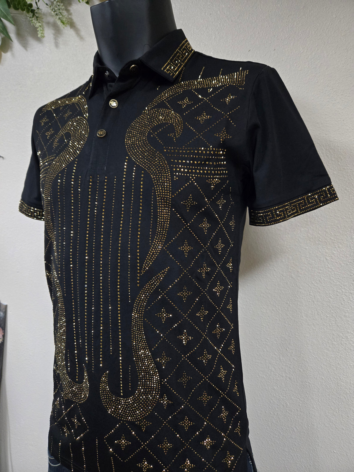 Mens "El Amador" Rhinestone Polo Shirt - Black