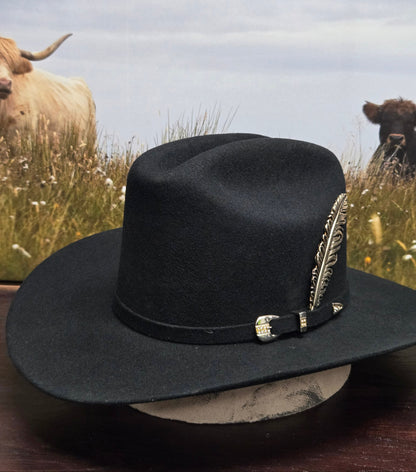 El Mayor 100x Belico Wool Felt Hat w/ Metal Feather -Black
