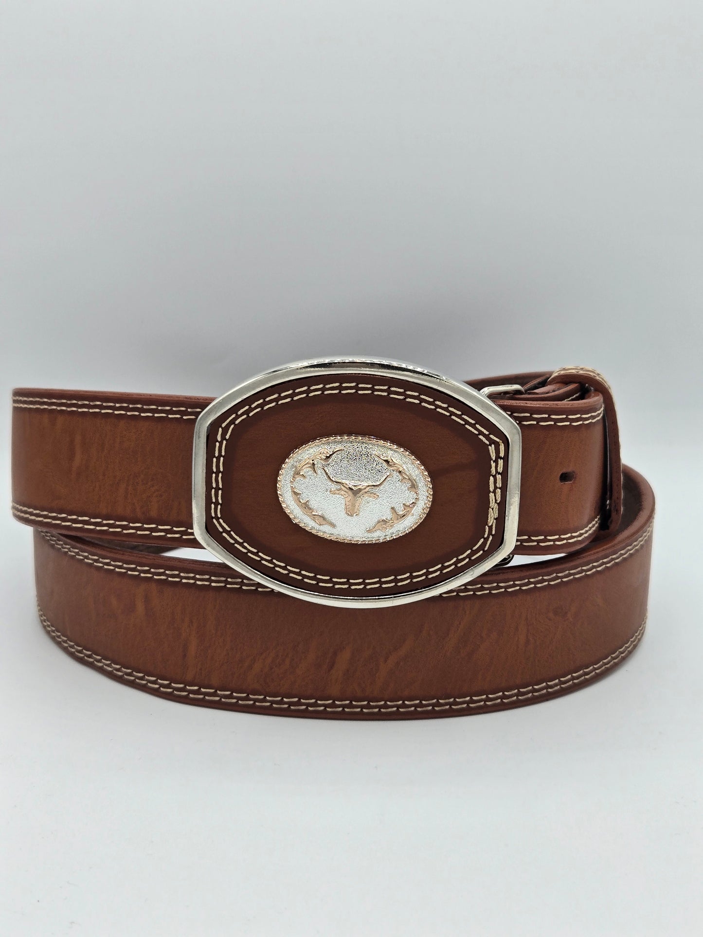 Variety Animals Pin Concho on Buckle Leather Belt -  Honey