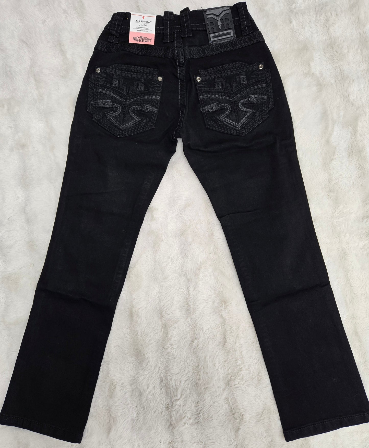 Rock Revolution Mens Shadow Embroidered Bootcut Straight Fit Jeans - Black
