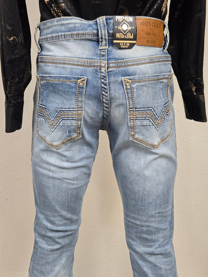 Montero Mens Ripped Bootcut Jean - Light Blue mt4666