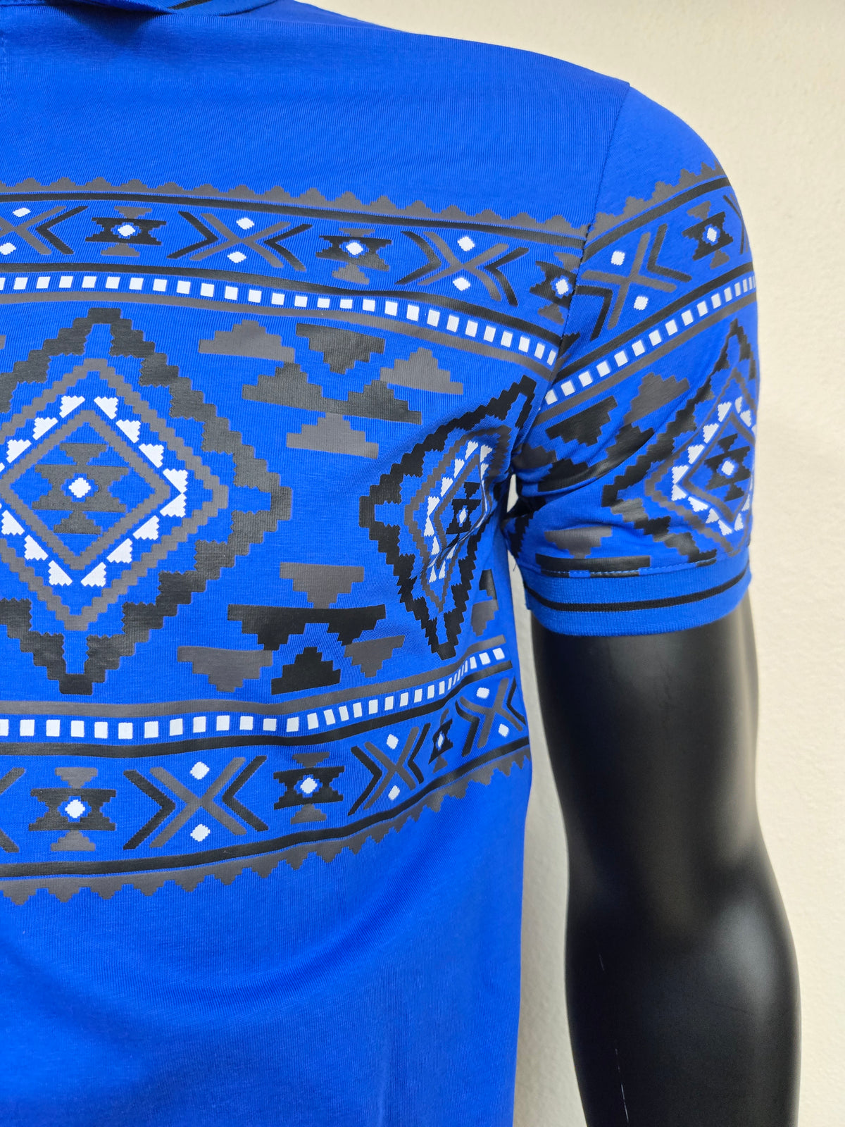 Lamasini Mens Aztec Stripe Polo Shirt - Black, Blue