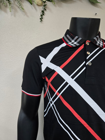 Mens Plaid Stripe Polo