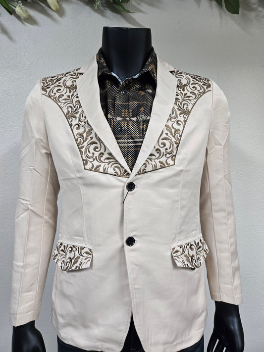 Montero Mens Embroidered Dress Coat - Beige