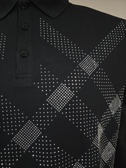 Mens Ricardo Rhinestone Polo Brillante Shirt - Black PL2443