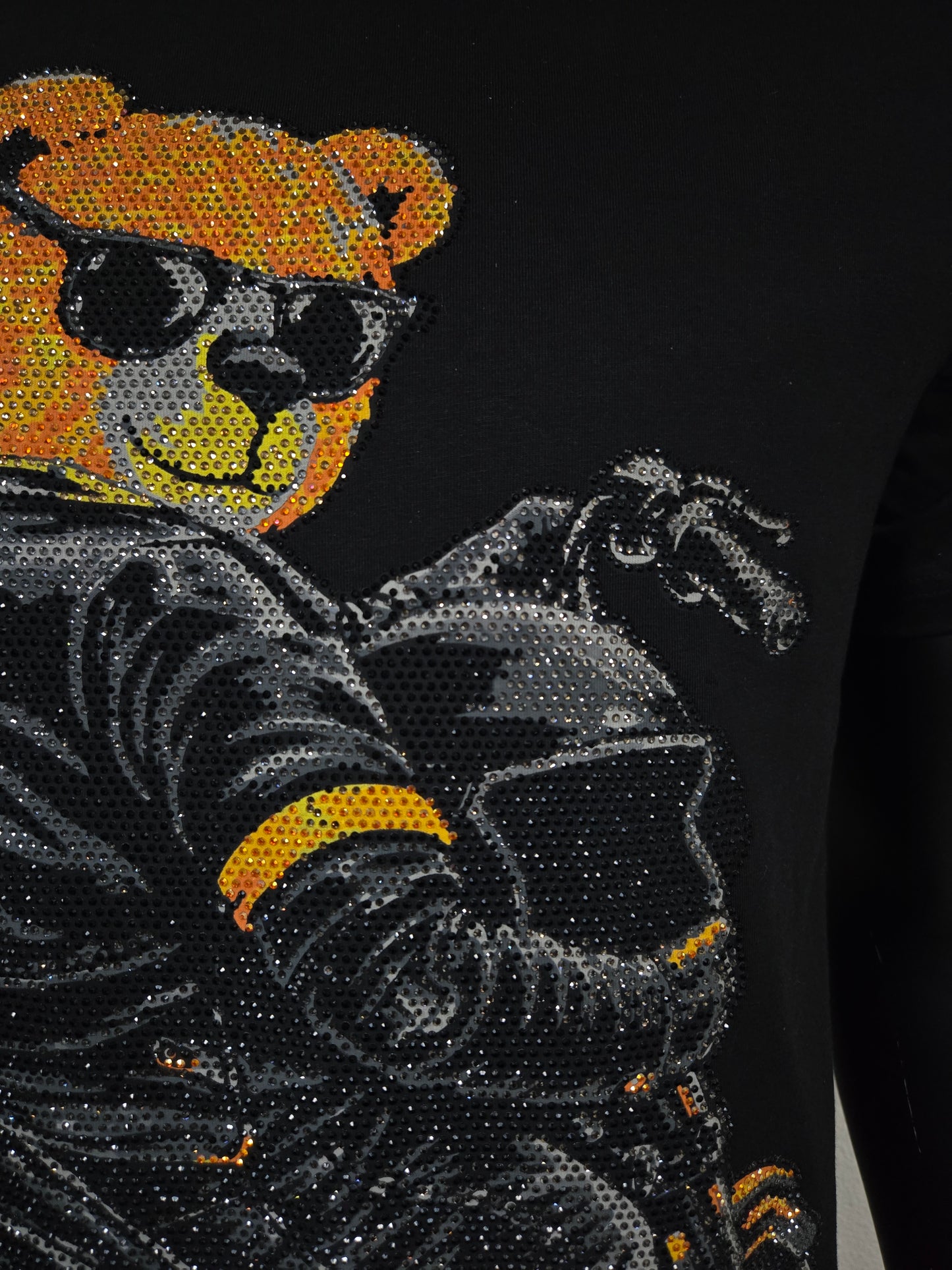 Mens Biker Bear Rhinestone Slim Fit TShirt