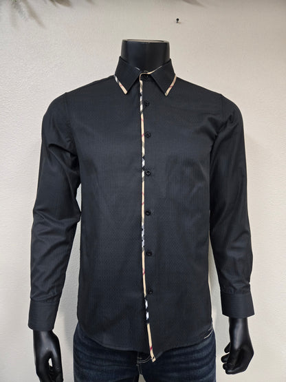 Mens Plaid Neck Button Down Shirt - Black, White