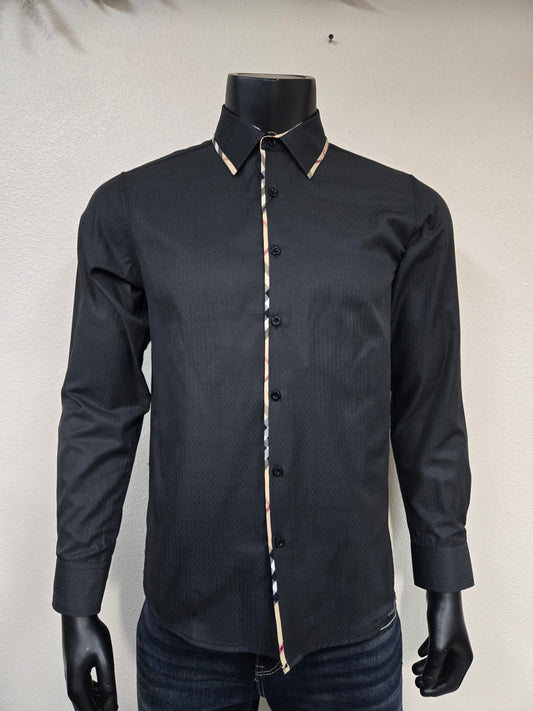 Mens Plaid Neck Button Down Shirt - Black, White