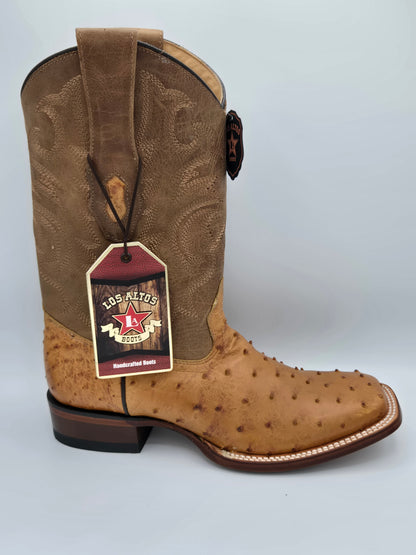 Los Altos Mens Ostrich Wide Square Toe -Amber