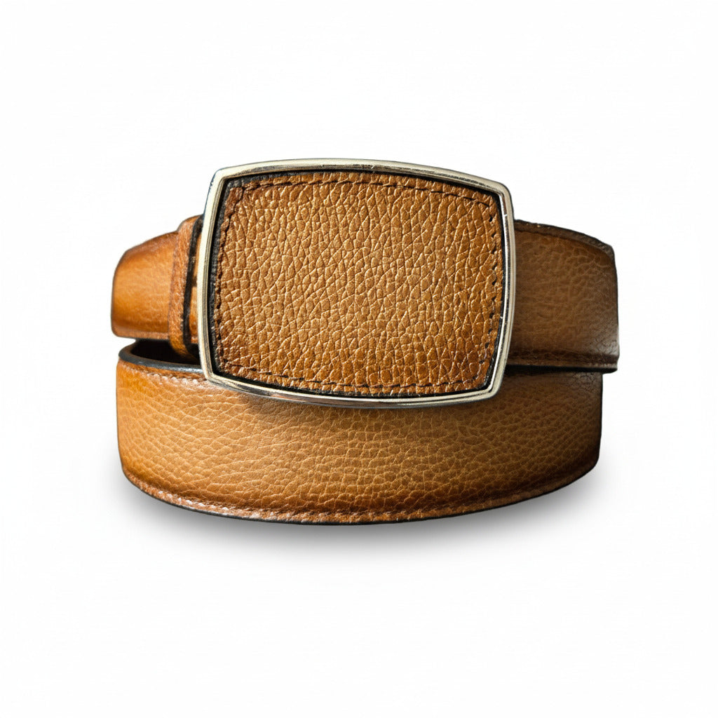 Del Cesar Deer Print Rectangular Buckle Belt - Honey