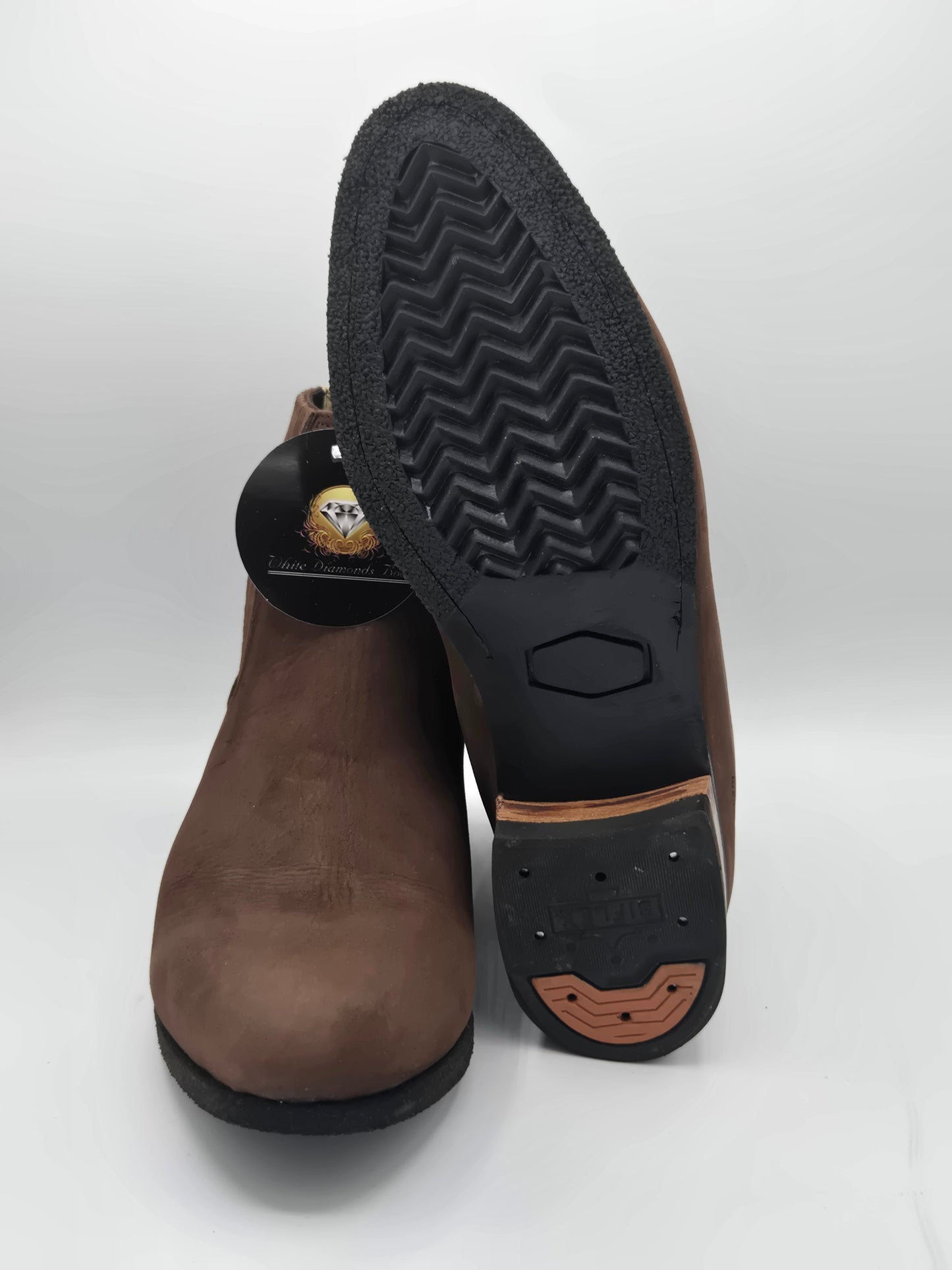 White Diamond Mens Botin Charro Rubber Sole Nobuck Leather -Brown