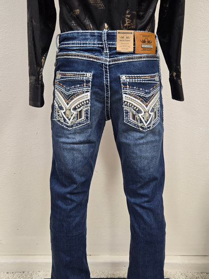 Montero Mens Embroidered Bootcut Pants - Medium Blue MT4632