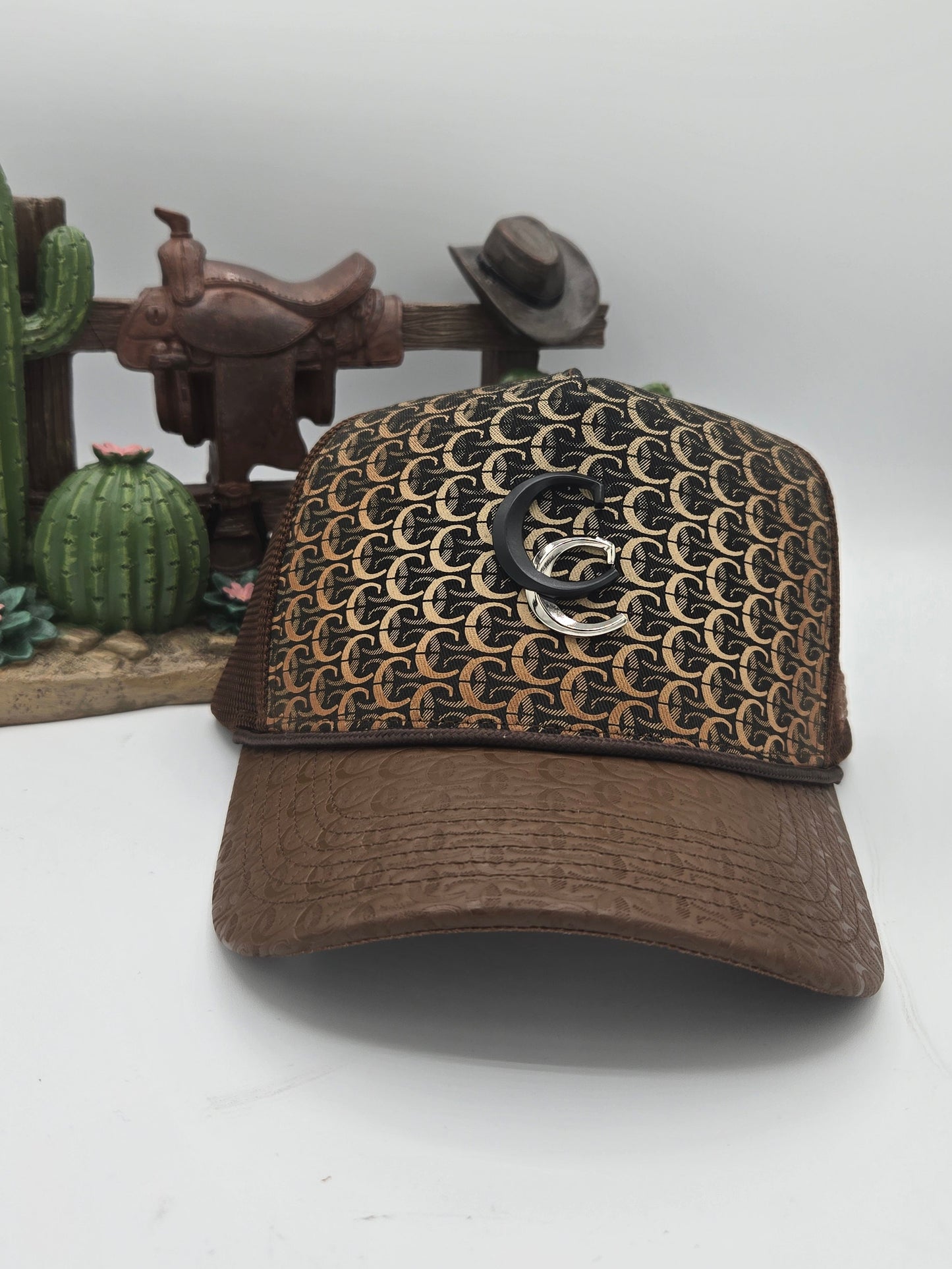 Cuadra Logo Design Leather Trucker Hat Gorra