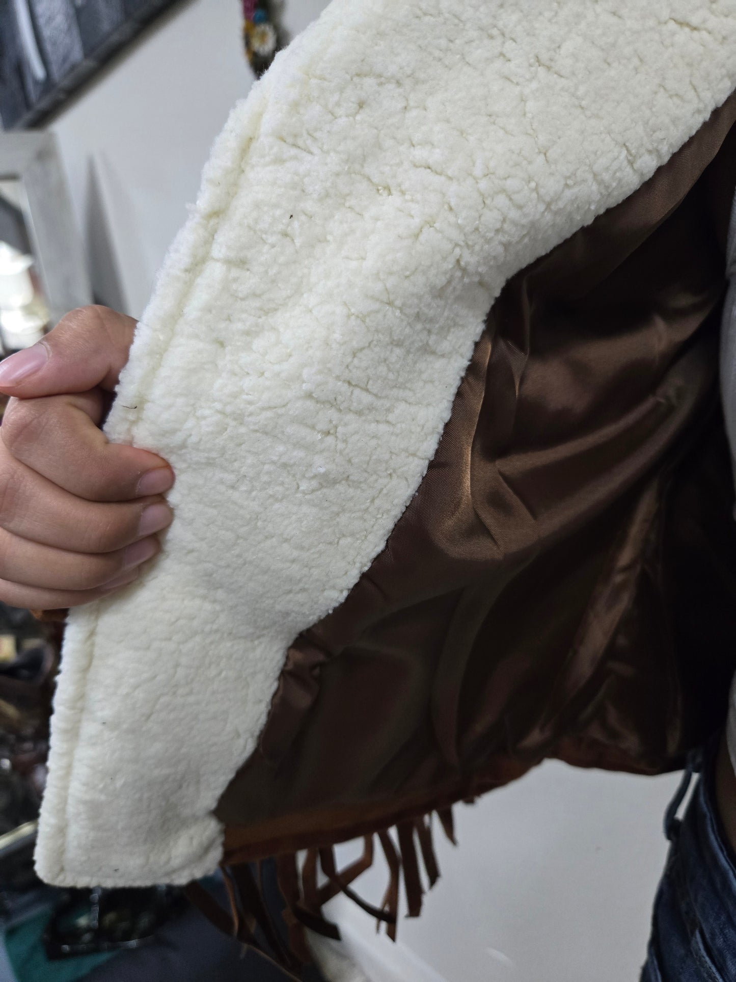 El General Womens Suede Fringe Jacket Chamarra