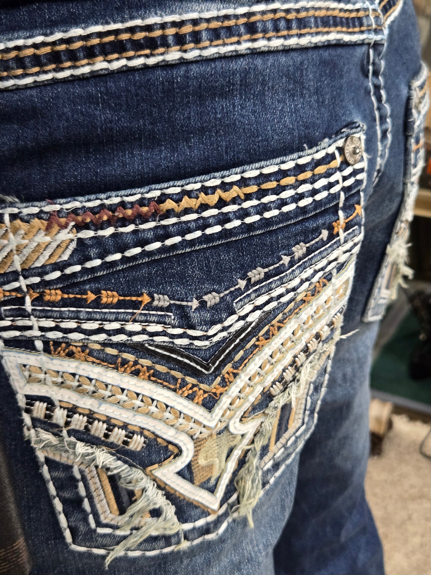 Montero Mens Embroidered Bootcut Pants - Medium Blue MT4632