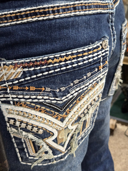 Montero Mens Embroidered Bootcut Pants - Medium Blue MT4632