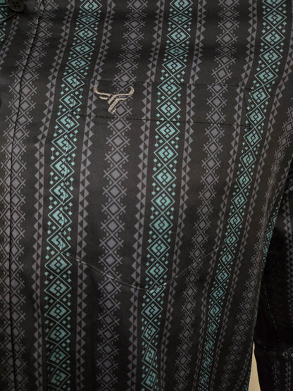 Lamasini Mens Aztec Stripe Long Sleeve Shirt - Black