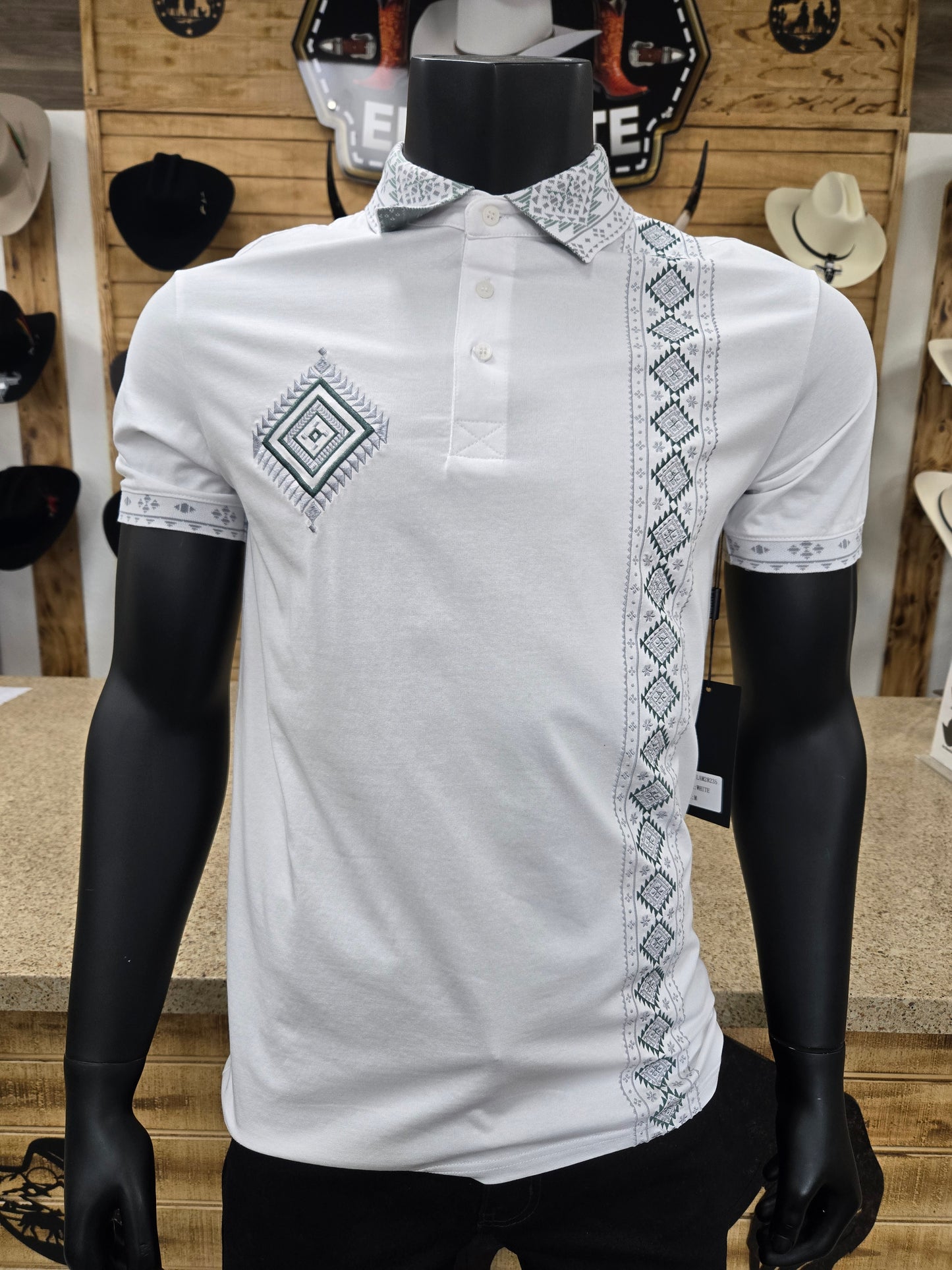 Lamasini Mens Octavio Slim Fit  Aztec Embroidery Polo Shirt