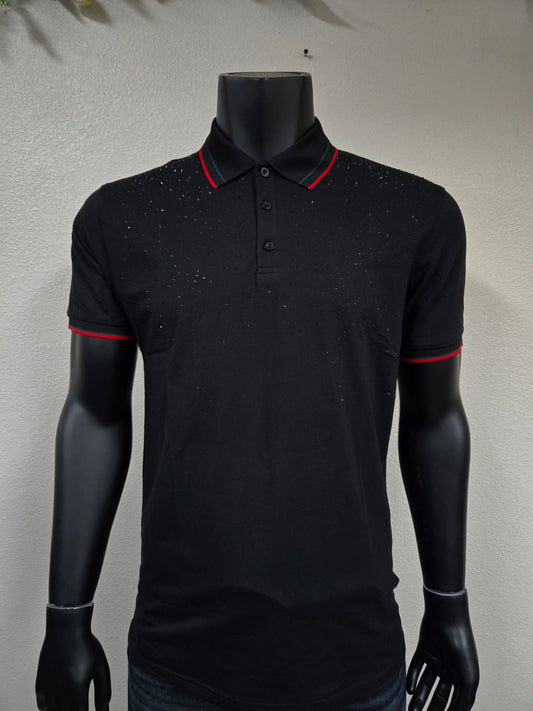 Mens Italiano Rhinestone Polo Shirt - Black PL2442