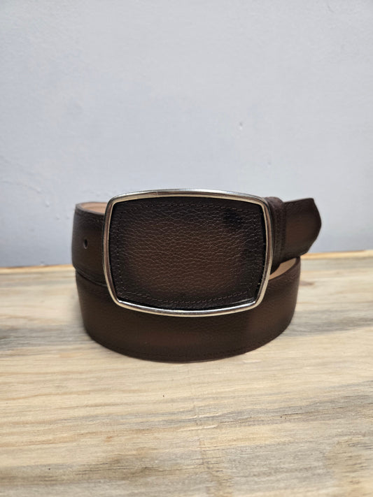 Denver Deer Print Leather Belt - Burned Brown