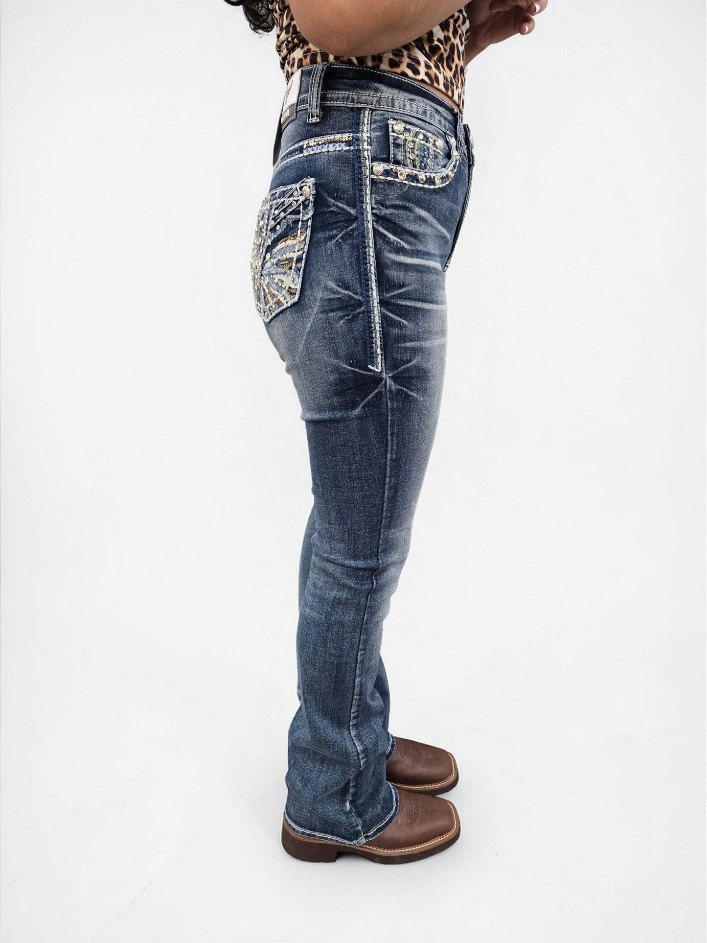 Lamasini Womens Starlight Bootcut Embroidered Jeans - L Blue 769