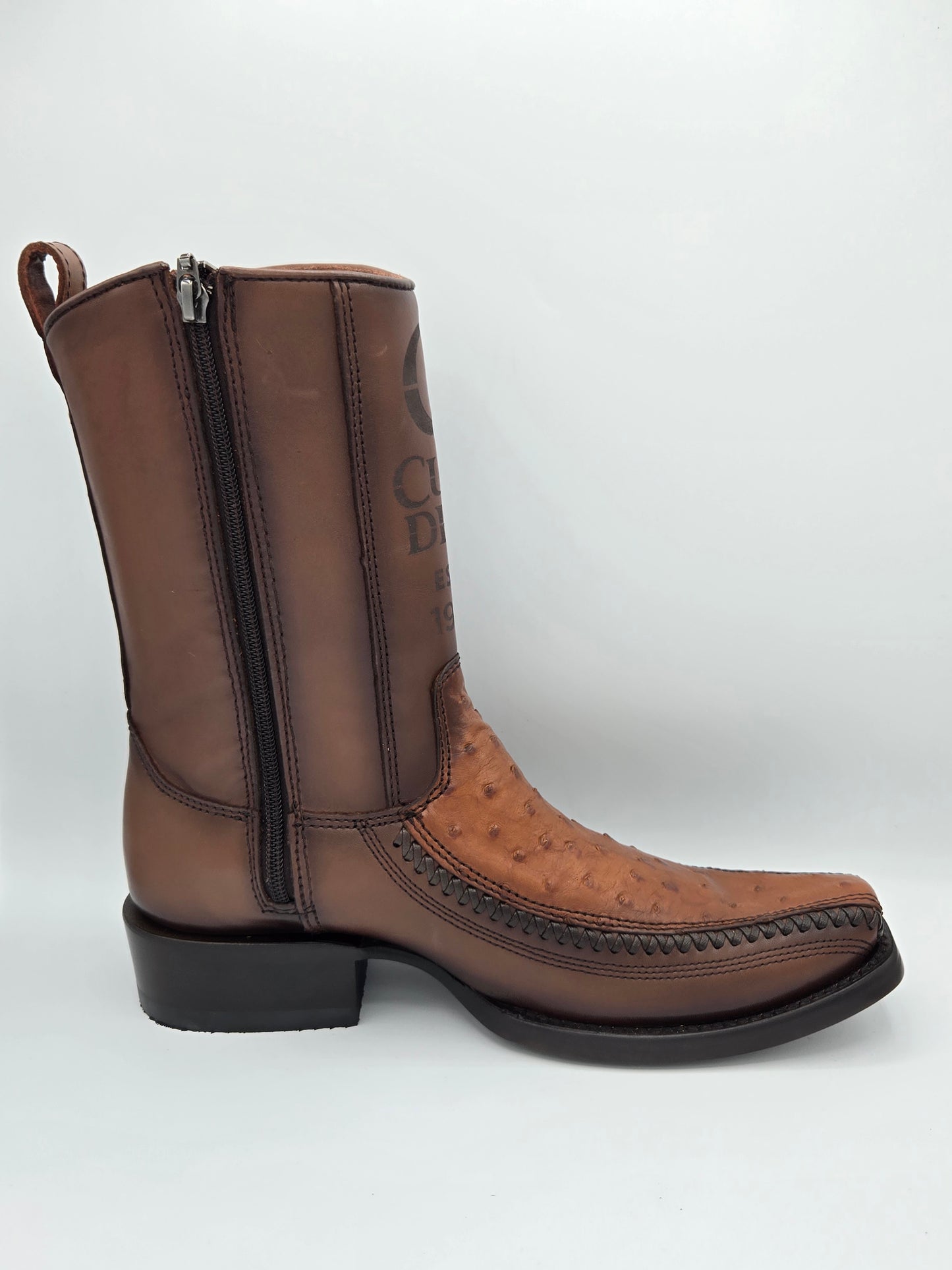 Cuadra Mens Ostrich Laser & Woven Low Shaft Boot - Chestnut Brown