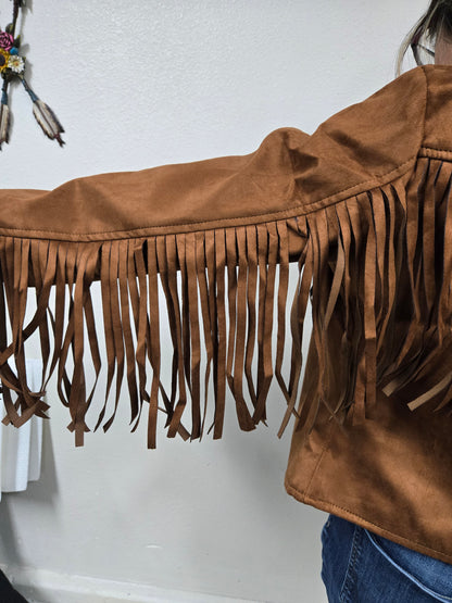 El General Womens Suede Fringe Jacket Chamarra
