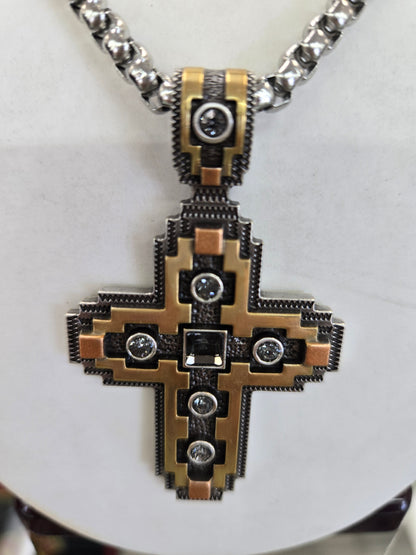 Silver Strike Gold Silver Cross Necklace