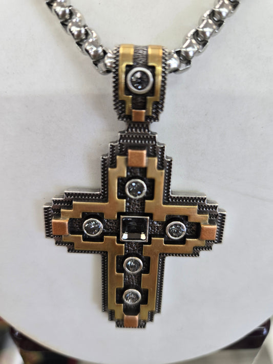 Silver Strike Gold Silver Cross Necklace