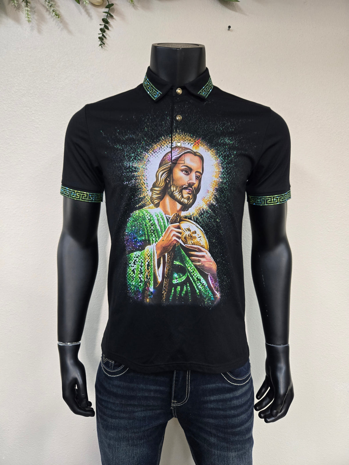Men San Judas Print Polo Shirt