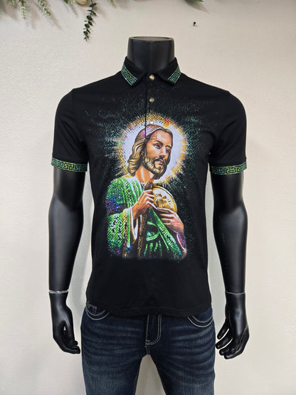Men San Judas Print Polo Shirt