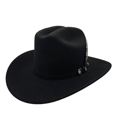 El Mayor 100x Belico Wool Felt Hat w/ Metal Feather -Black