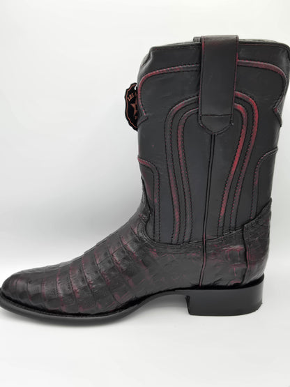 Los Altos Mens Caiman Belly Roper Boot  - Black Cherry