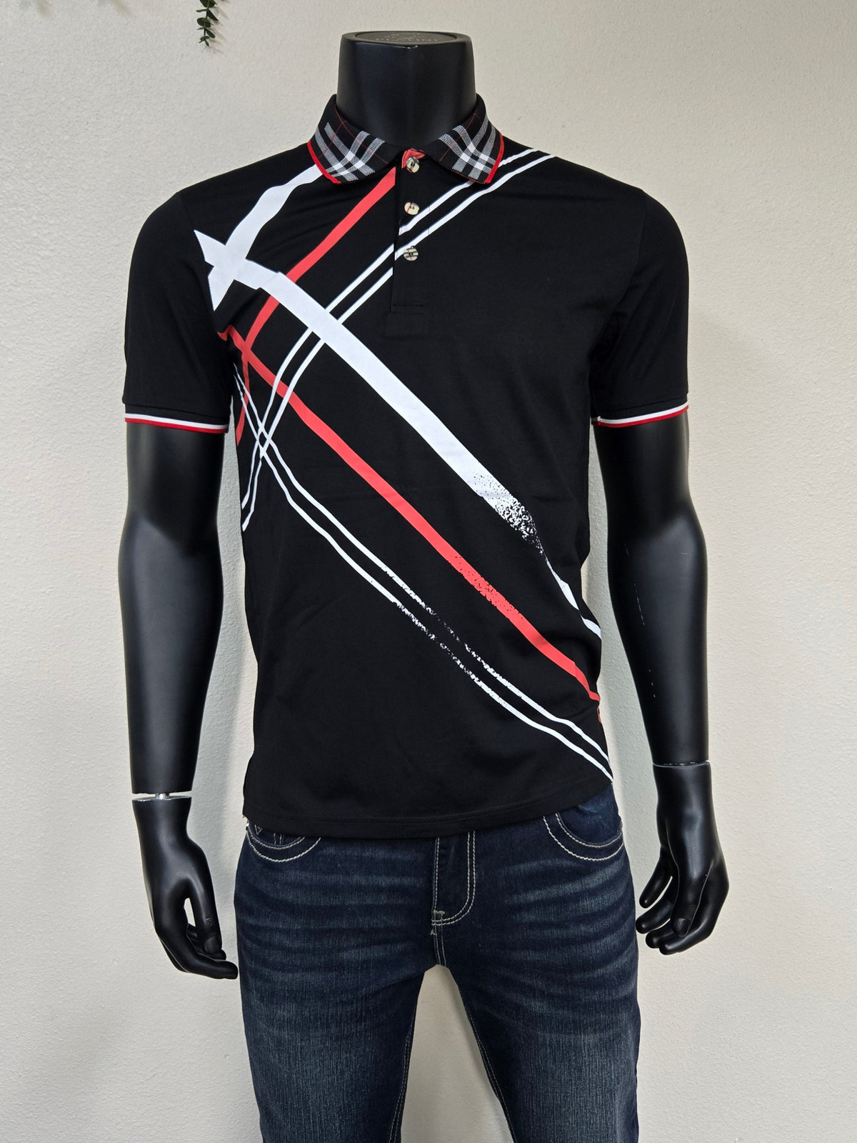 Mens Plaid Stripe Polo