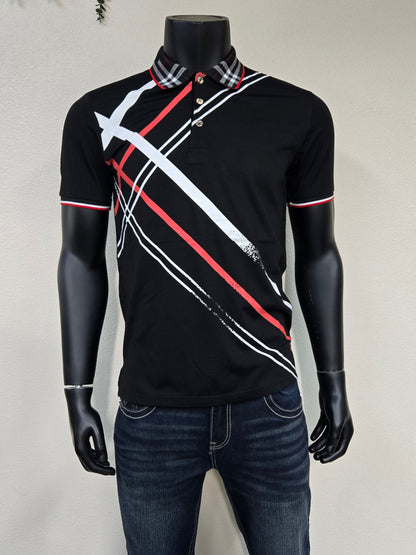 Mens Plaid Stripe Polo
