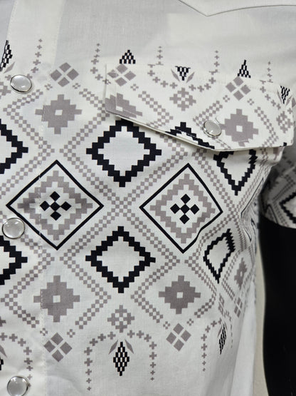 Lamasini Mens Horse Herradura Crest Snap Shirt - Charcoal, White