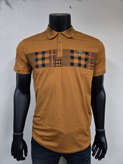 Mens Mateo Plaid Stripe Polo Shirt - Black, Camel