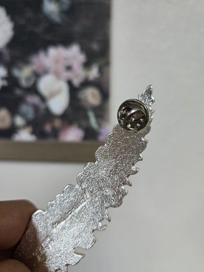 Plumas Metalicas Pin Tombstone con Piedritas /Metal Feather - Silver