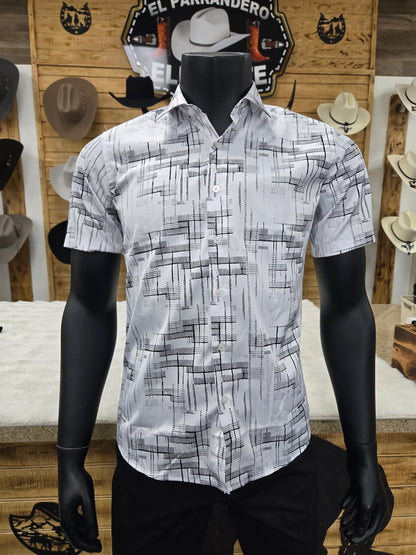 Lamasini Mens Phillip Slim Foil Short-Sleeve Shirt - Multi Colors