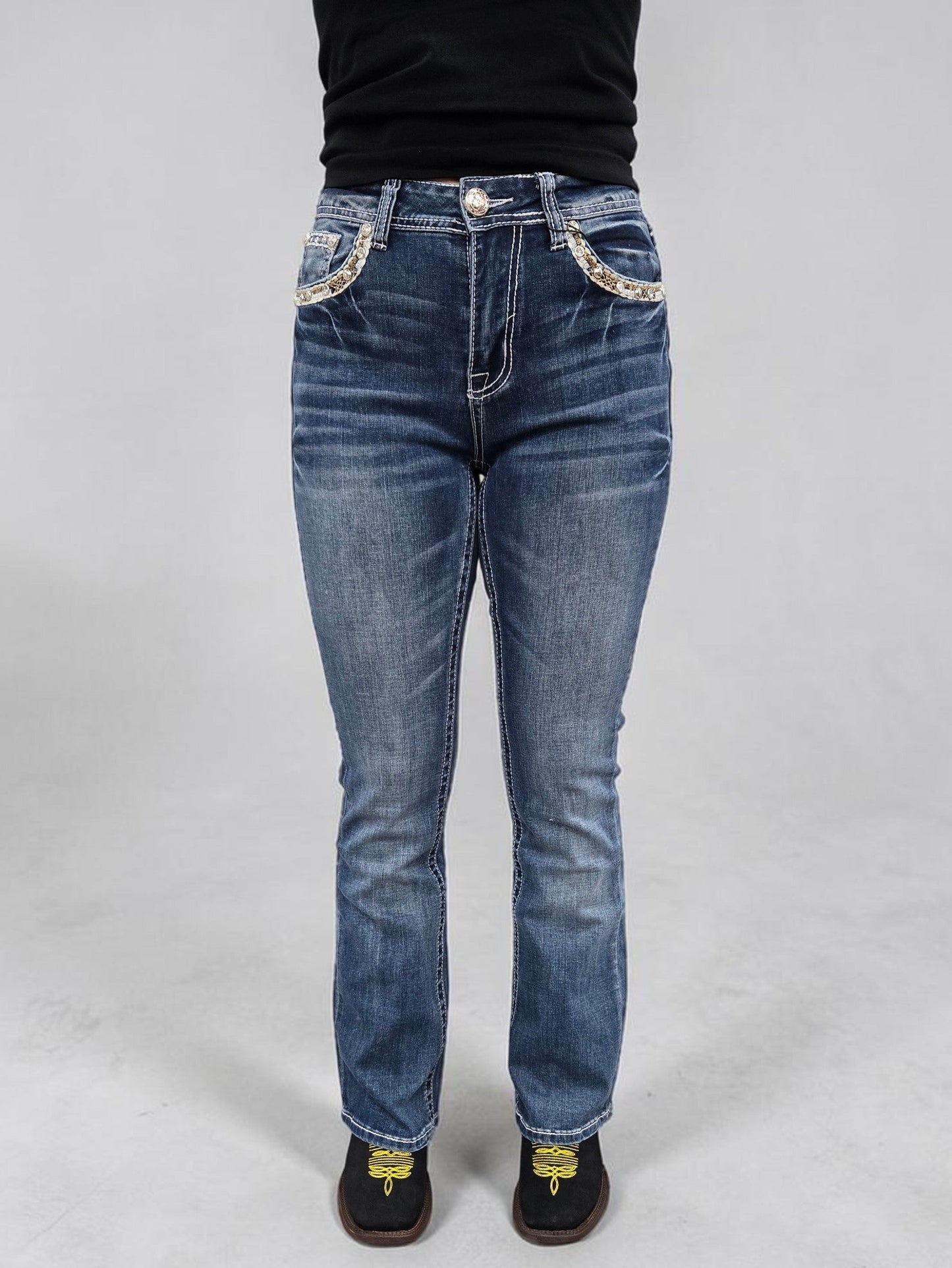 Montero Womens Xochi Bootcut Embroidered Jeans - M Blue 856